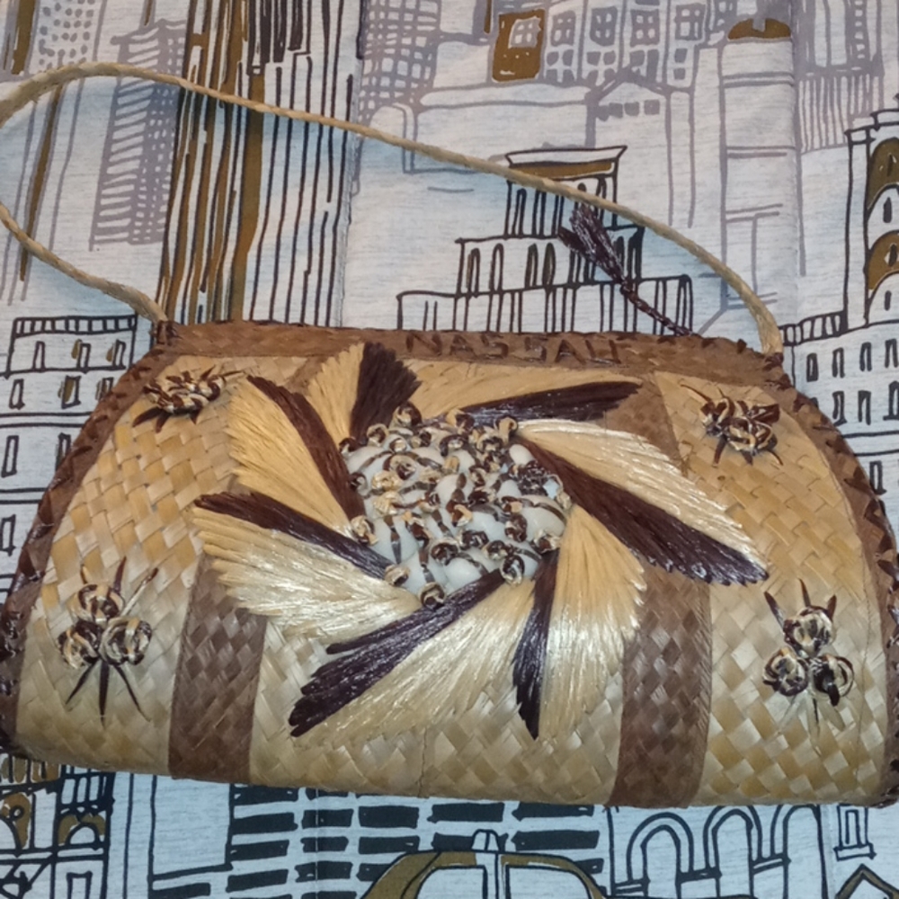 NASSAU Earth Tone raffia wicker tan purse